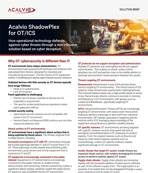 Acalvio ShadowPlex for OT/ICS Solution Brief Thumbnail